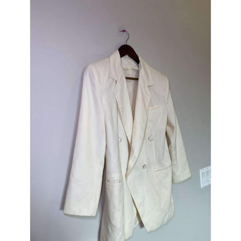White Double Breasted Peak Lapel Blazer Women Medium Tailored - Picture 3 of 9
